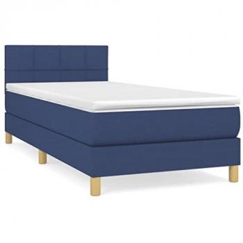 Cama box spring con colchón viscoelástico espuma protector muelles ensacados adaptable acolchado reversible tela azul 80x200 cm