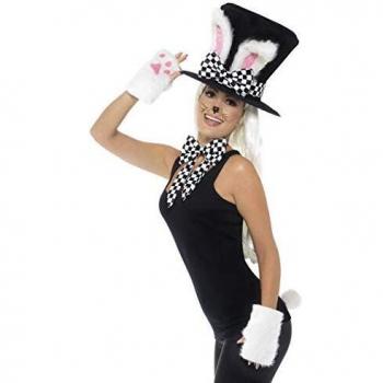 Smiffys-45023 Disfraz de liebre de marzo, con sombrero de copa con orejas de c, color negro y blanco, Tamaño único