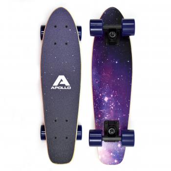 Monopatín Mini Cruiser Vintage 22,5 con Ruedas LED - Diseño Estrellado/Lila