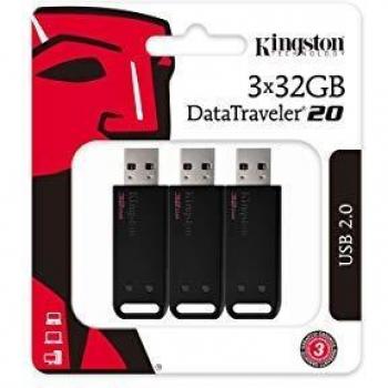Kingston DataTraveler DT20 Unidad Flash USB 2.0 de 32GB, Pack de 3 - Negro