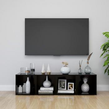 Mueble de TV vidaXL 4 uds madera contrachapada y aglomerado negro 37x35x37 cm, Mueble Salon, Mesa Televisor