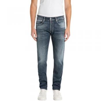 Replay Grover Straight Leg Stretch Jeans - Men's 5-Pocket Design, Medium Blue, Size 36/32