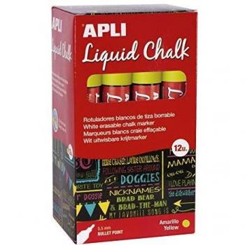 Apli Liquid Chalk Punta Redonda Rotuladores de Tiza Borrable, 5,5 mm , Amarillo, 12 Unidades
