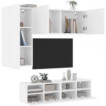 Muebles de TV de pared 4 piezas madera de ingeniería blanco