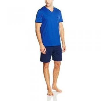 Hom Galant Pyjama Court Jersey Col V-Short Imprimé, Conjunto Ropa Deportiva Para Hombre, Azul, XX-Large