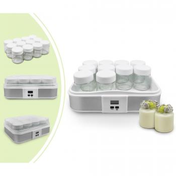 Yogurtera LEOGREEN, Máquina para Yogur Natural y Saludable, 12 tarros con temporizador, 30,6 x 25 x 12,4 cm, Blanco, Capacidad por frasco: 0,