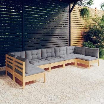 Sofá de jardín 7 PCs con cojines sólidos de pino gris y madera maciza
