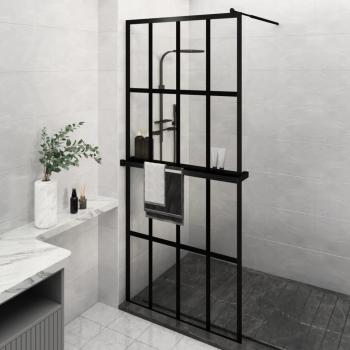 Mampara de ducha con estante de vidrio ESG y aluminio negro 90x195 cm