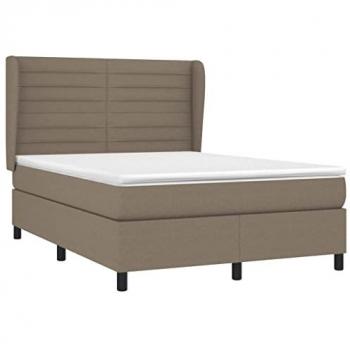Cama Box Spring con Colchón Viscoelástico Espuma Protector Muelles Ensacados Adaptable Acolchado Reversible Tela Gris Taupe 140x200 cm