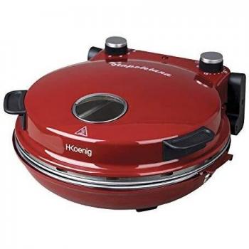 H.Koenig NAPL350 Pizzera Eléctrica, Horno para Pizzas, 1200 W, 32 cm de diámetro, Temperatura Regulable hasta 350 ºC, Piedra Cerámica, Rojo