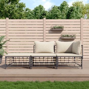 3-Piece Garden Lounge Set with Anthracite Cushions and PE Rattan