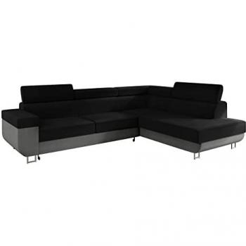 Sofá rinconero Comfivo 306 con función de descanso y caja de ropa de cama, 253x188x71cm, Manila 16 + Manila 18