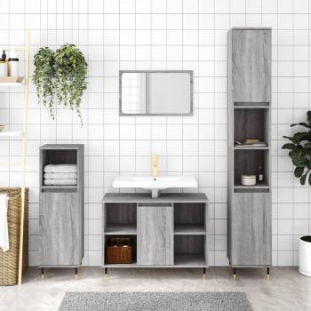 Set de muebles de baño 3 piezas gris Sonoma madera contrachapada multicapa