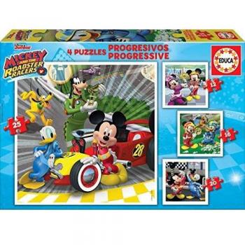 Educa Superpilotos Mickey And The Roadster Racers Puzzles Progresivos, 12+16+20+25 Piezas, multicolor