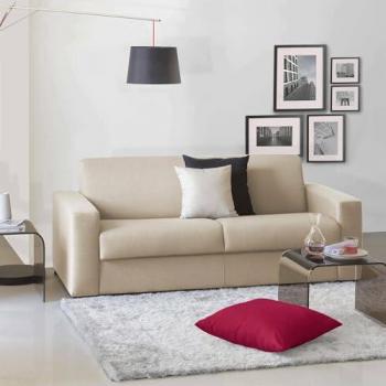 Sofá Cama 2 Plazas Aleida - Made in Italy, Apertura Giratoria, Tejido Acolchado, Reposabrazos Estándar, Color Beige