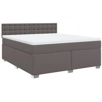 Cama box spring con colchón de cuero sintético gris 180x200 cm