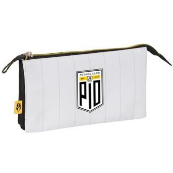 Portatodo Triple Kings League PÍo Blanco y Negro 22 x 12 x 3 cm - Estuche Escolar Infantil, Cómodo, Versátil y Resistente