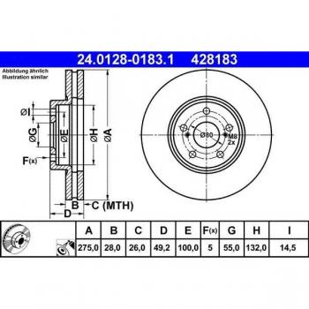 Disco de freno ATE 24.0128-0183.1, frente, ventilado, 1 pieza