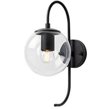 Aplique de pared negro de metal con pantalla transparente, 15x27x36 cm, casquillo E14 Max 15 W