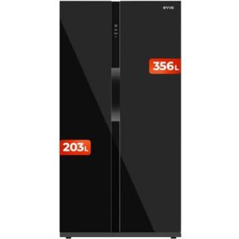 Frigorífico Americano EVVO F90B Glass, 550L, Total No Frost, Puerta de Cristal Negro, Motor Inverter