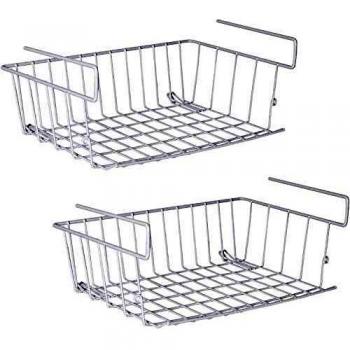 Cestas Almacenaje Cocina, 2pcs Debajo Estante Colgante Alambre de Organizador Cesta para Cocina Escritorio Estantería