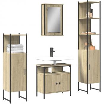 Conjunto de muebles de baño 4 piezas Sonoma Wood Oak Multilayer Marrón
