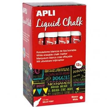 Apli Liquid Chalk Punta Redonda Rotuladores de Tiza Borrable, 5,5 mm , Blanco, 12 Unidades