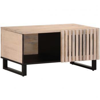 Mesa de centro de madera maciza de mango 80x51x40 cm en color marrón y blanco, adecuada para salón o comedor, también conocida como mesita auxiliar o mesa de café