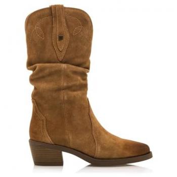 Botas de mujer estilo cowboy en piel Mustang, Botas de tacón TEO 53894 de MTNG, con cierre cremallera, tipo de puntera redonda, interior de piel y color avellana