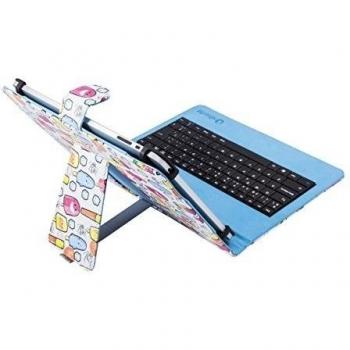 SilverHT - Funda Universal Estampada con Teclado Micro USB para Tableta de 9 a 10.4, color Azul