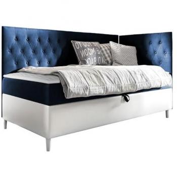 Cama Continental Baltimore 167 Individual con Somier de Cuero Ecológico, 80x200 cm, Azul, 88x208x115 cm