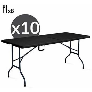 Juego de 10 mesas plegables negras de 180 cm