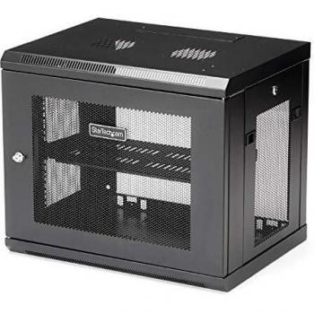 StarTech.com 2 Post 9U 19 Wall Mount Network Cabinet - Adjustable Depth 6-15- Locking IT Switch Depth Enclosure - Vented Computer/Electronics Equipment Data Rack w/Shelf & Hook & Loop Tape