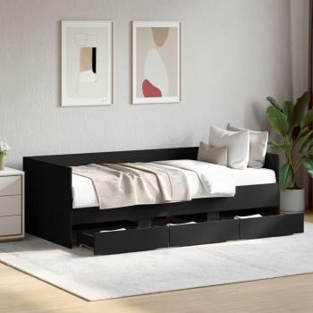 Sofá cama con cajones sin colchón negro 90x190 cm y Tumbona con cajones de madera de ingeniería negra 90x190 cm Vidaxl