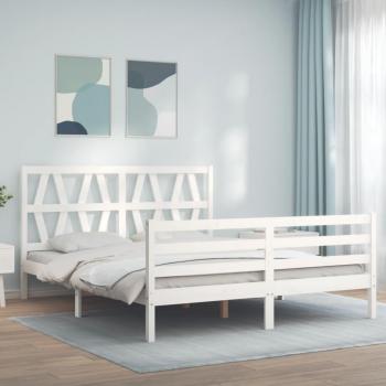 Estructura de cama matrimonio con cabecero de madera maciza blanca vidaXL