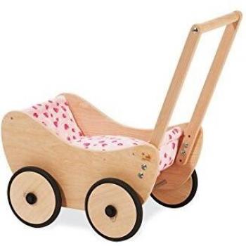 Carro de muñecas Trixi de madera con ropa de cama, hecho en Europa
