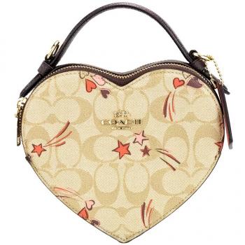 COACH Heart Small Light Khaki Star Canvas Crossbody Bag Purse, Multicolor female, Size: ONE SIZE