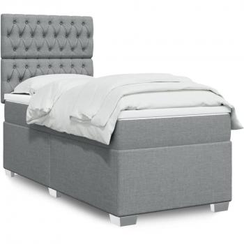 Cama box spring suave con colchón de tela gris claro 80x200 cm