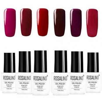 ROSALIND Esmalte de Uñas Semipermanente Rojo Uñas de Gel UV LED Kit de Manicura 5pcs en Caja Pintauñas Soak off 7ml…