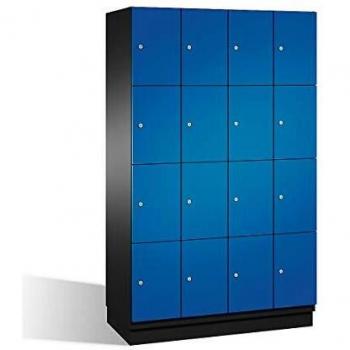 Armario de Compartimentos Bajo Llave C+P Cambio, 4 Abteil, Puertas de Acero, Color Negro y Azul Enziano, Ancho 1200 mm