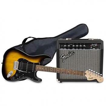 Fender Squier Affinity Stratocaster LRL HSS Brown Sunburst + Frontman 15G + Funda Guitarra Eléctrica
