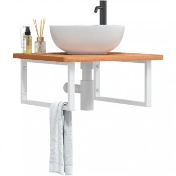 Estante de lavabo de pared de acero y madera maciza de haya Vidaxl Marrón