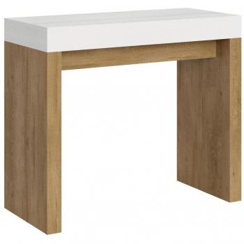 Consola extensible 90x40/196 cm Roxell Mix Small Tapa Fresno Blanco - Estructura y patas Roble Nature