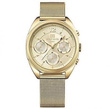 Tommy Hilfiger Womens Quartz Watch, multi dial Display and Gold Plated Strap 1781488