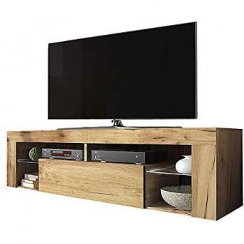 Bianko - Mueble TV Moderno de 140 cm en Roble Lancaster con Estantes de Vidrio