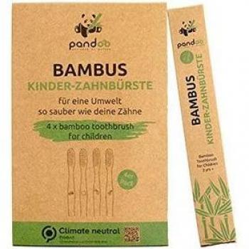 Pandoo Bamboo Toothbrush for Children - Pack of 4, Medium Soft