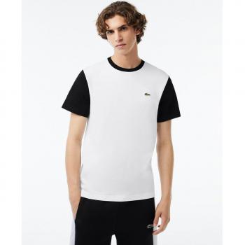 Lacoste TH1298-00 Camiseta para Hombre Regular Fit de Punto Color Block en Blanco