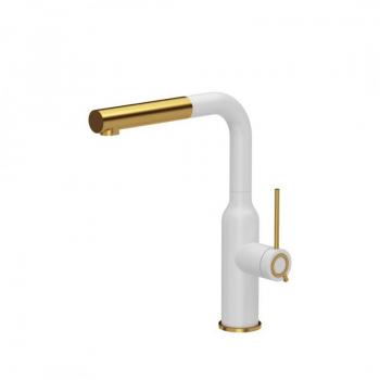 Grifo de cocina QUADRON ANGELINA Q LINE Pull-out acero blanco mate/PVD dorado