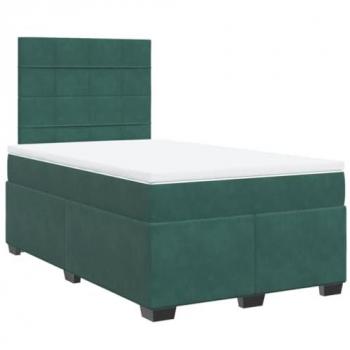 Cama box spring con colchón terciopelo verde oscuro 120x200 cm