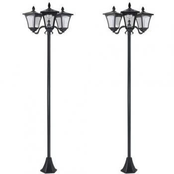 Outsunny Conjunto de 2 Farolas Solares de Exterior Negro con 3 Luces LED Impermeable IP44 para Camino Terraza Patio 51,5 x 47 x 182,5 cm
